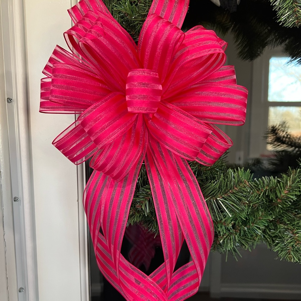 Festive Pink Striped Holiday Bow